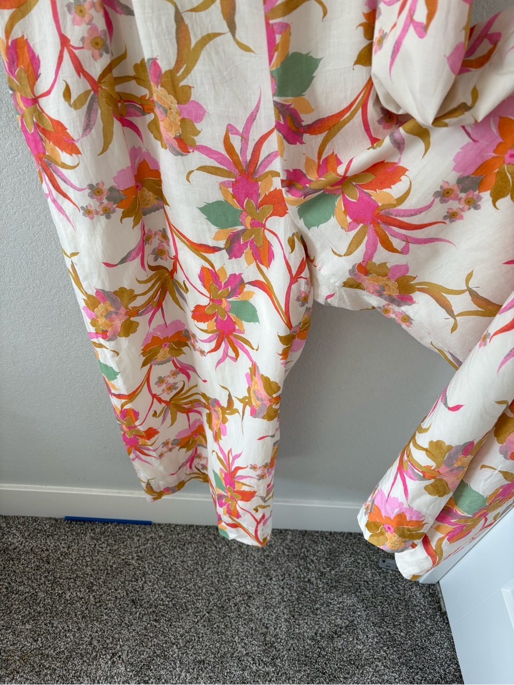 Taylor XL Floral Ruffle Wide Leg Cropped Jumpsuit Tropical Cotton - Picture 6 of 15